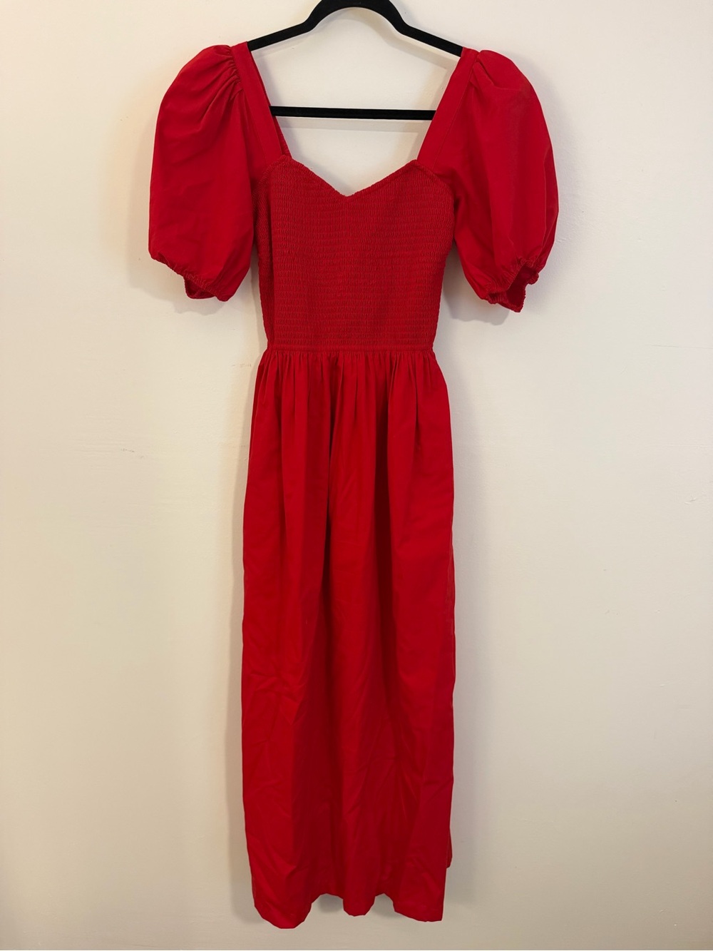 Abercrombie & Fitch Red Puff Sleeve Smocked Maxi Dress